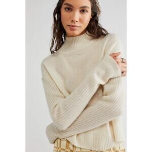 FREE PEOPLE Aubrey 100% Cashmere Ivory Mockneck Cropped Sweater Size Small
